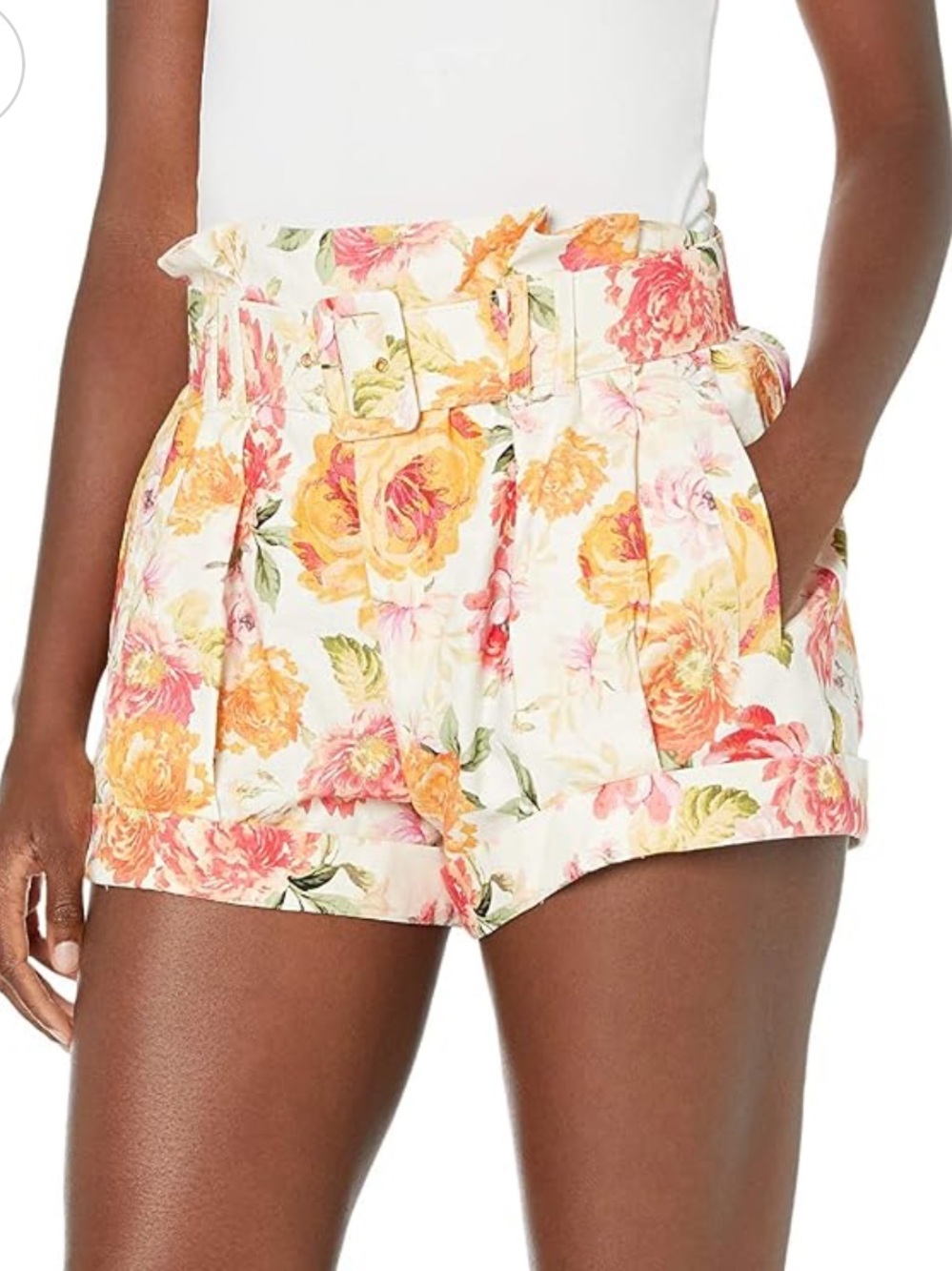 For Love & Lemons women’s Floral Paperbag High-Waist Shorts with belt